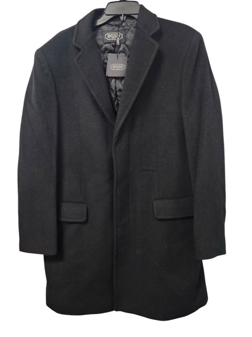 BGSD Wool Cashmere Blend Coat Mens Overcoat Black Size Medium NEW Hidden Buttons